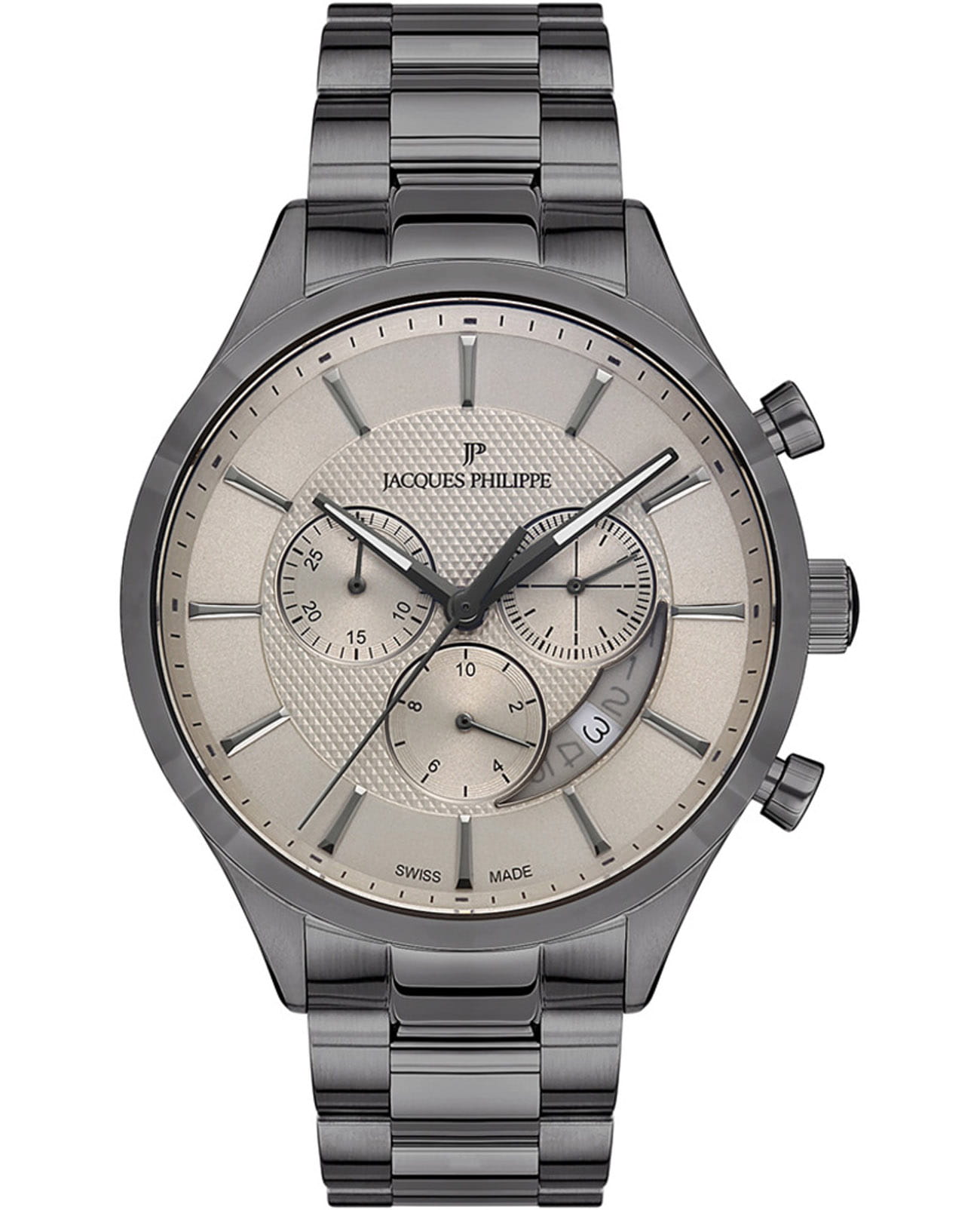 Jacques Philippe Jacques Philippe Gallant JPQGC0383X7  JPQGC0383X7 кварцевые мужские часы серый циферблат, браслет нержавеющая сталь с pvd-покрытием — вид спереди